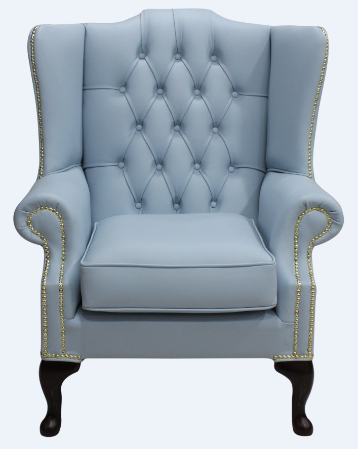 Product photograph of Chesterfield High Back Wing Chair Shelly Parlour Blue Leather Bespoke In Mallory Style from Chesterfield Sofas