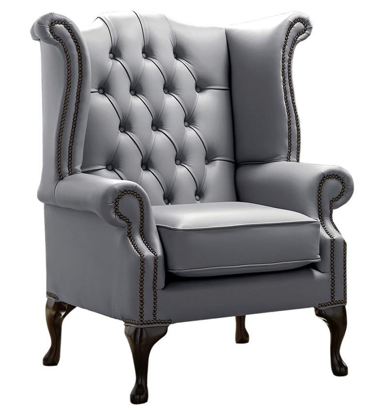 Product photograph of Chesterfield High Back Wing Chair Shelly Piping Leather Bespoke In Queen Anne Style from Chesterfield Sofas