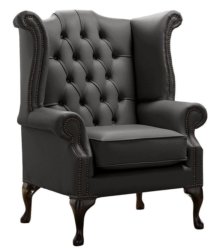 Product photograph of Chesterfield High Back Wing Chair Shelly Steel Leather Bespoke In Queen Anne Style from Chesterfield Sofas