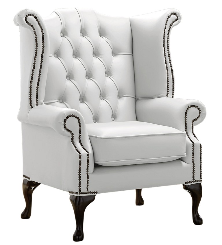 Product photograph of Chesterfield High Back Wing Chair Shelly Winter White Leather Bespoke In Queen Anne Style from Chesterfield Sofas
