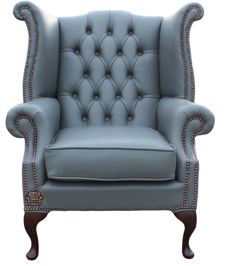 Product photograph of Chesterfield High Back Wing Chair Soft Vele Iron Grey Leather In Queen Anne Style from Chesterfield Sofas.