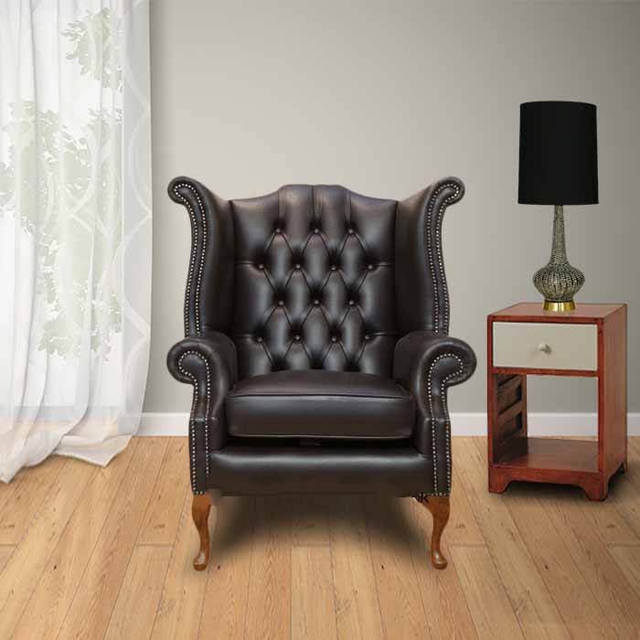 Product photograph of Chesterfield High Back Wing Chair Vele Dark Brown Bournville Bespoke In Queen Anne Style from Chesterfield Sofas