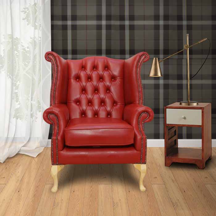 Product photograph of Chesterfield High Back Wing Chair Vele China Red Bespoke In Queen Anne Style from Chesterfield Sofas