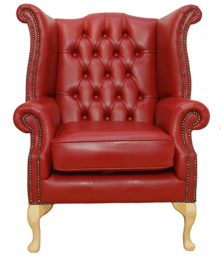 Product photograph of Chesterfield High Back Wing Chair Vele China Red Bespoke In Queen Anne Style from Chesterfield Sofas.