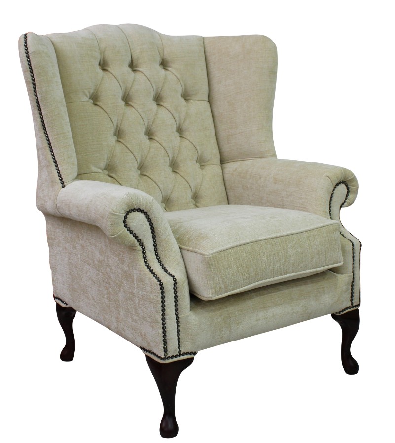 Product photograph of Chesterfield High Back Wing Chair Velluto Chiffon Fabric Bespoke In Mallory Style from Chesterfield Sofas