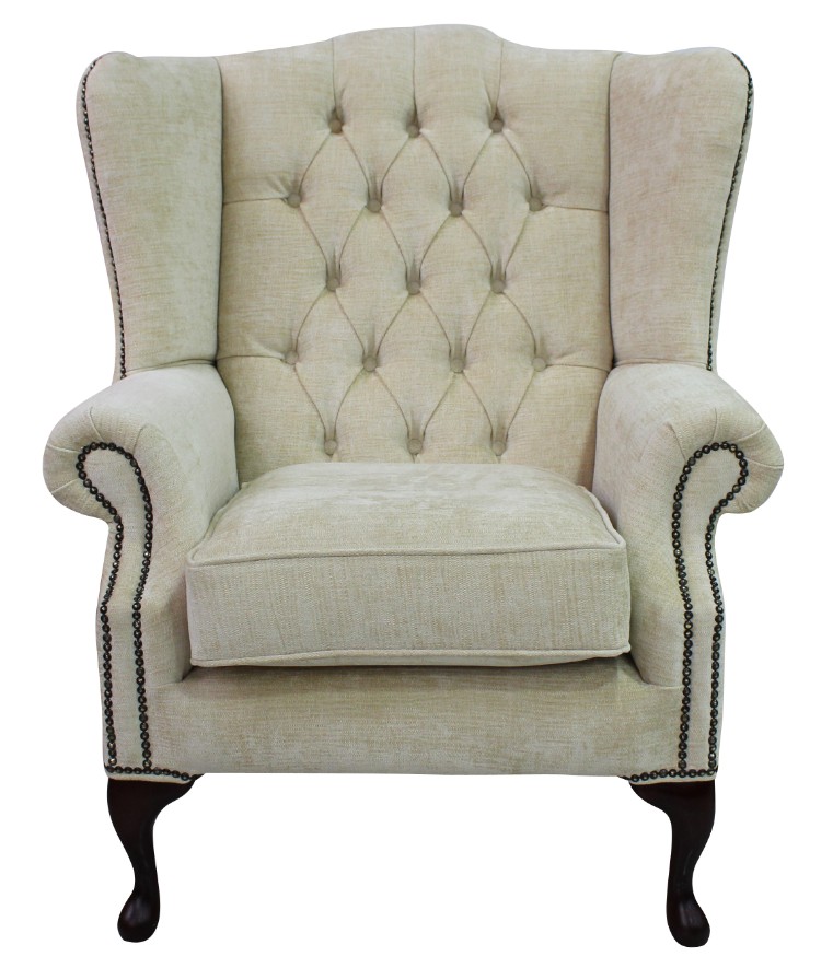 Product photograph of Chesterfield High Back Wing Chair Velluto Chiffon Fabric Bespoke In Mallory Style from Chesterfield Sofas.
