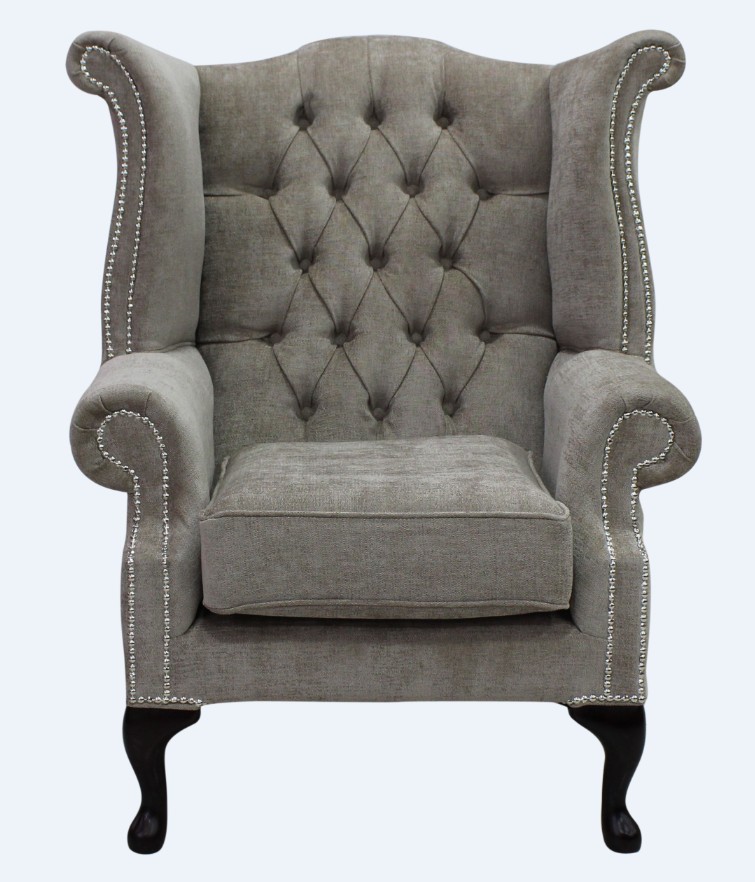 Product photograph of Chesterfield High Back Wing Chair Velluto Fudge Fabric In Queen Anne Style from Chesterfield Sofas