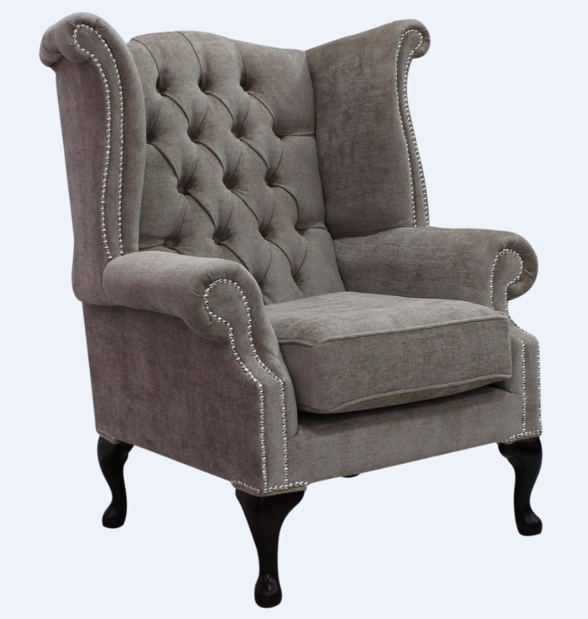 Product photograph of Chesterfield High Back Wing Chair Velluto Fudge Fabric In Queen Anne Style from Chesterfield Sofas.