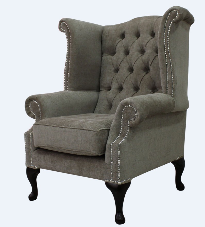 Product photograph of Chesterfield High Back Wing Chair Velluto Fudge Fabric In Queen Anne Style from Chesterfield Sofas.