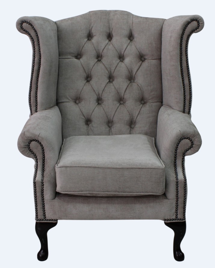 Product photograph of Chesterfield High Back Wing Chair Velluto Hessian Mink Fabric In Queen Anne Style from Chesterfield Sofas