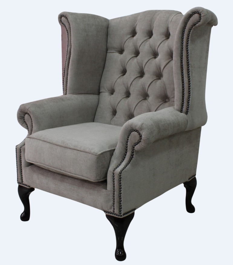 Product photograph of Chesterfield High Back Wing Chair Velluto Hessian Mink Fabric In Queen Anne Style from Chesterfield Sofas.