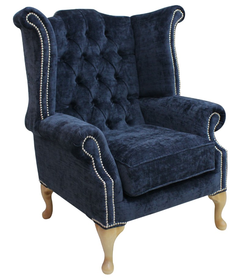 Product photograph of Chesterfield High Back Wing Chair Velluto Oxford Fabric In Queen Anne Style from Chesterfield Sofas.