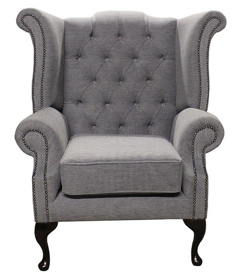 Product photograph of Chesterfield High Back Wing Chair Verity Plain Steel Fabric In Queen Anne Style from Chesterfield Sofas.