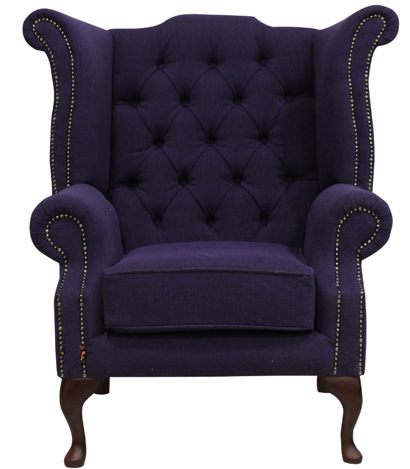 Product photograph of Chesterfield High Back Wing Chair Verity Purple Fabric Bespoke In Queen Anne Style from Chesterfield Sofas.