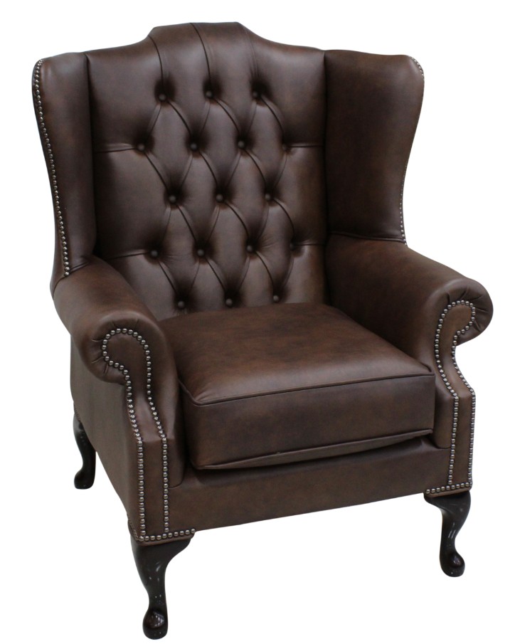 Product photograph of Chesterfield High Back Wing Chair Washington Chestnut Leather In Mallory Style from Chesterfield Sofas.