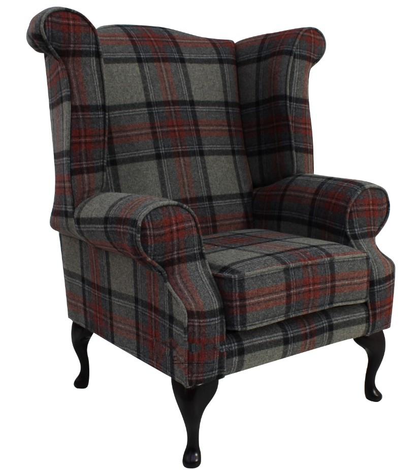Product photograph of Chesterfield High Back Wing Chair Wool Tweed Benningborough Graphite In Queen Anne Style from Chesterfield Sofas.