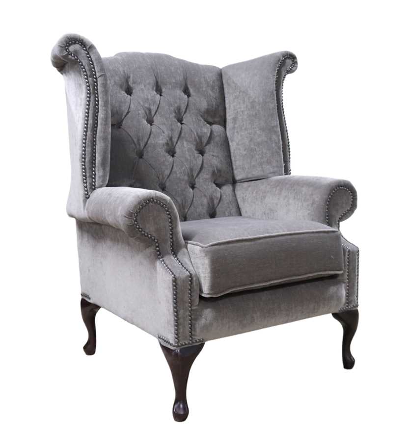 Product photograph of Chesterfield High Wing Back Chair Pimlico Bark Fabric In Queen Anne Style from Chesterfield Sofas