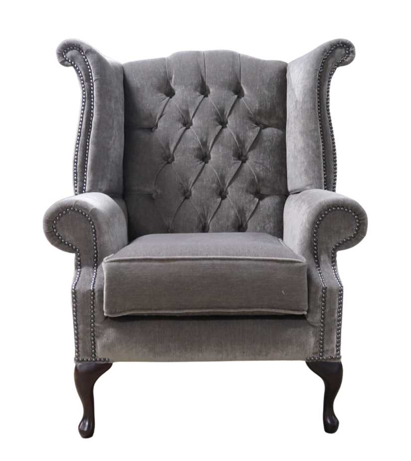 Product photograph of Chesterfield High Wing Back Chair Pimlico Bark Fabric In Queen Anne Style from Chesterfield Sofas.