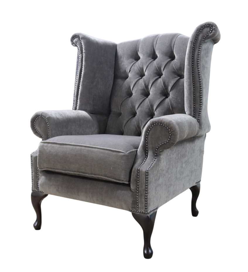 Product photograph of Chesterfield High Wing Back Chair Pimlico Bark Fabric In Queen Anne Style from Chesterfield Sofas.