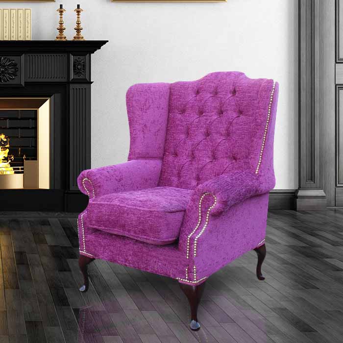 Product photograph of Chesterfield Highclere Wing Chair Carlton Fuchsia Purple Fabric In Mallory Style from Chesterfield Sofas