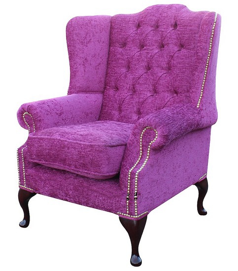 Product photograph of Chesterfield Highclere Wing Chair Carlton Fuchsia Purple Fabric In Mallory Style from Chesterfield Sofas.