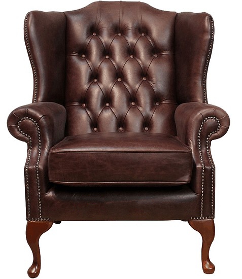 Product photograph of Chesterfield Highclere Wing Chair Old English Dark Brown Leather In Mallory Style from Chesterfield Sofas.
