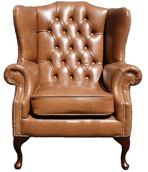 Product photograph of Chesterfield Highclere Wing Chair Old English Tan Leather In Mallory Style from Chesterfield Sofas.
