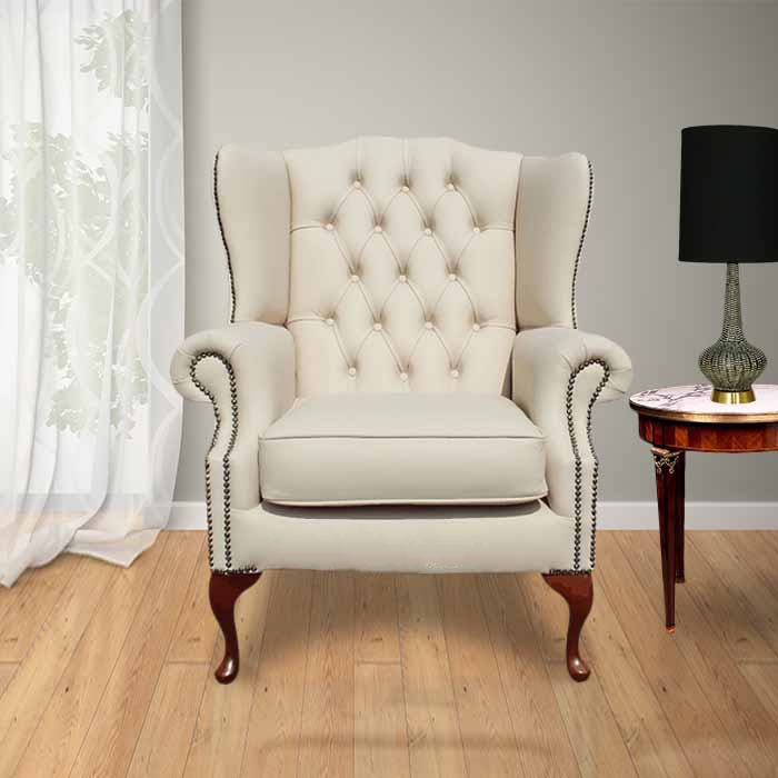 Product photograph of Chesterfield Highclere Wing Chair Shelly Cream Leather In Mallory Style from Chesterfield Sofas