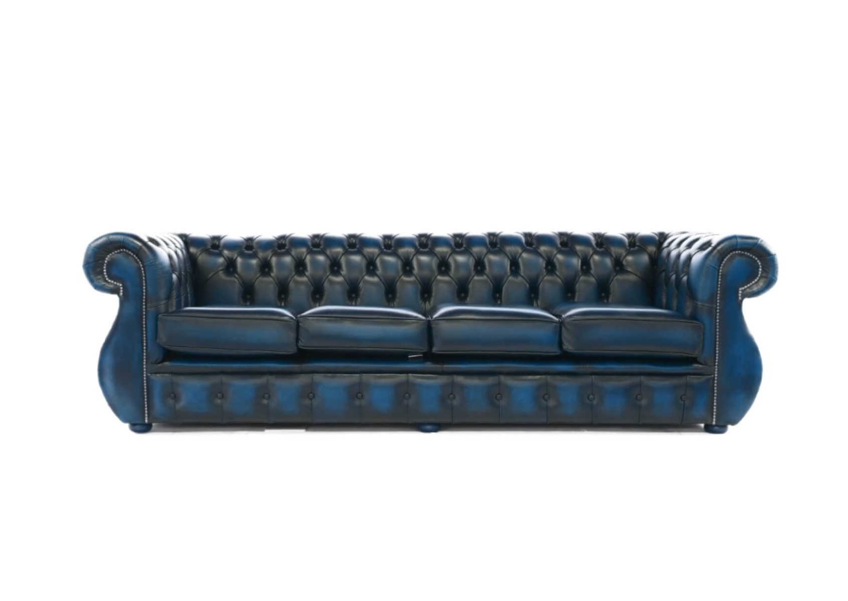 Product photograph of Chesterfield 4 Seater Sofa Antique Blue Real Leather In Kimberley Style from Chesterfield Sofas