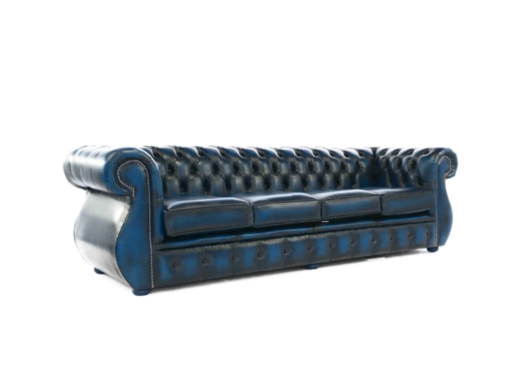 Product photograph of Chesterfield 4 Seater Sofa Antique Blue Real Leather In Kimberley Style from Chesterfield Sofas.