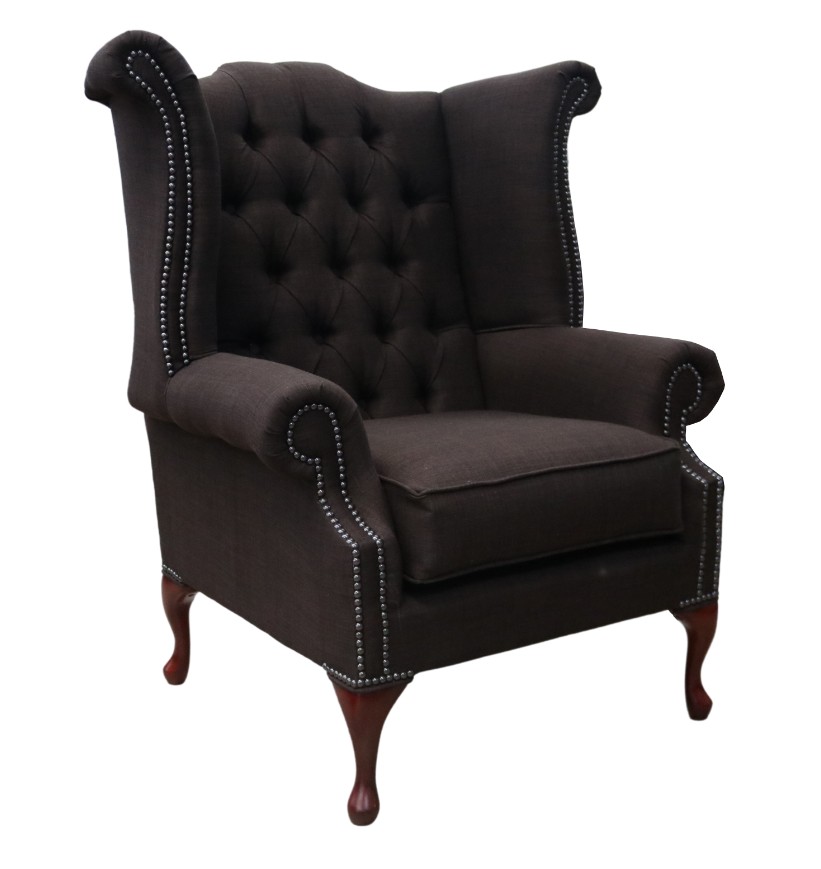 Product photograph of Chesterfield Linen High Back Wing Chair Charles Sandlewood Brown In Queen Anne Style from Chesterfield Sofas