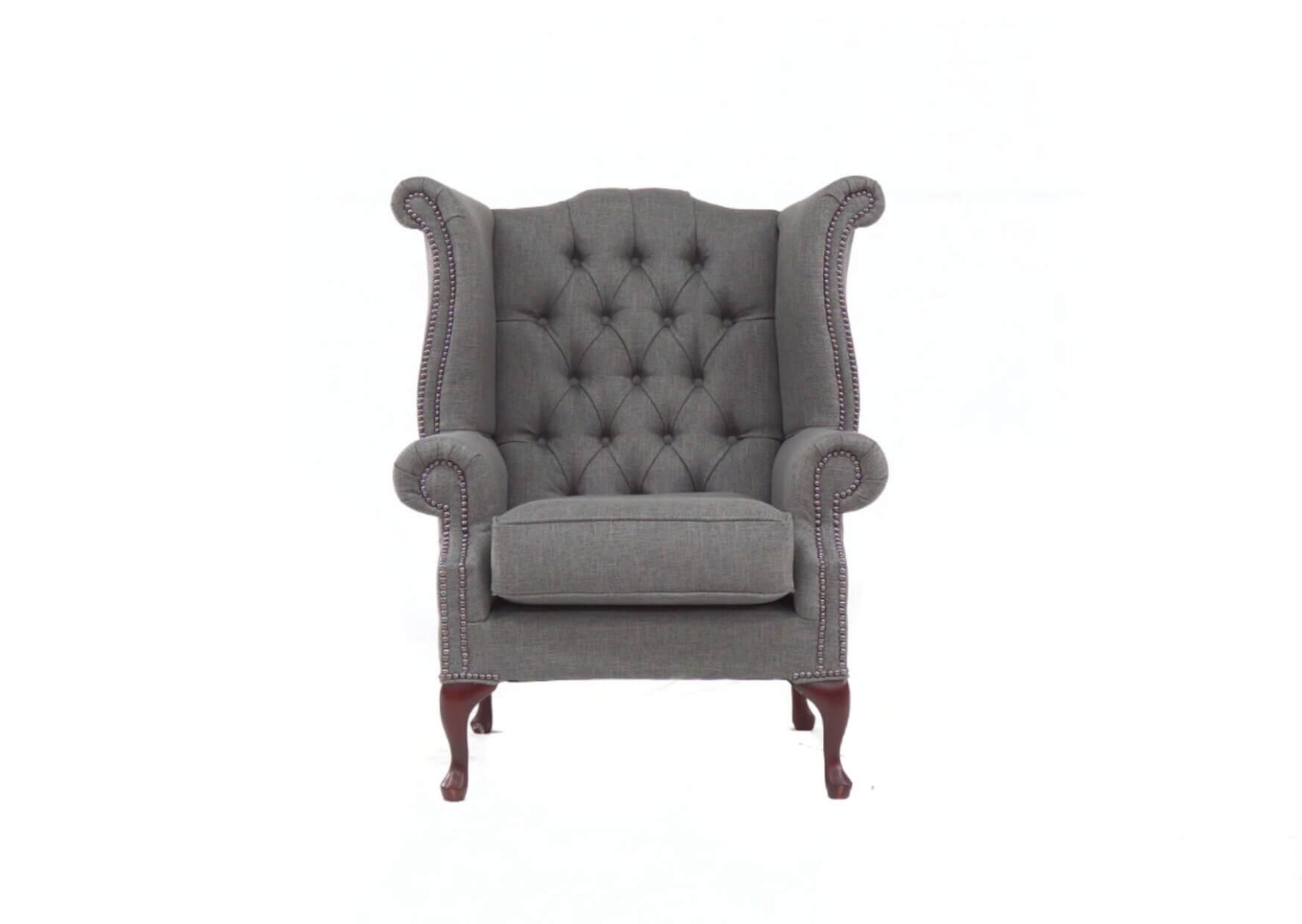 Product photograph of Chesterfield High Back Wing Chair Charles Slate Real Linen Fabric In Queen Anne Style from Chesterfield Sofas.