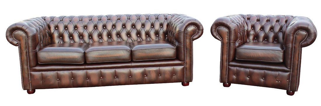 Product photograph of Chesterfield London 3 1 Antique Brown Leather Sofa Suite In Classic Style from Chesterfield Sofas