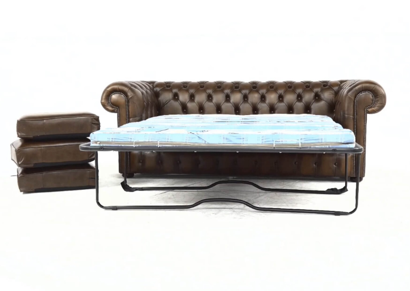 Product photograph of Chesterfield 3 Seater Sofabed Antique Brown Real Leather In Classic Style from Chesterfield Sofas.