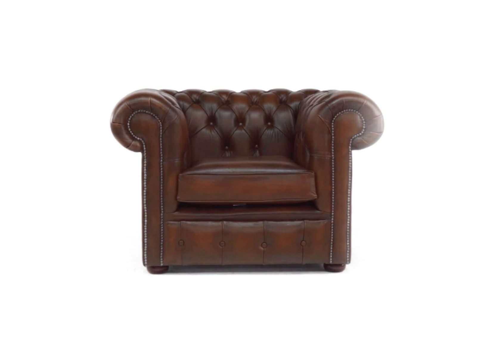 Product photograph of Chesterfield Low Back Club Armchair Antique Brown Real Leather In Classic Style from Chesterfield Sofas.