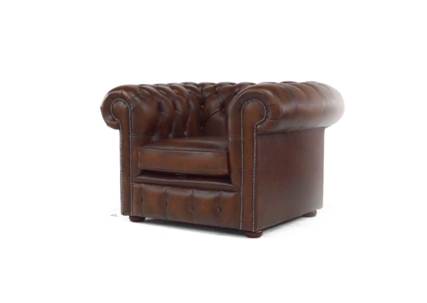 Product photograph of Chesterfield Low Back Club Armchair Antique Brown Real Leather In Classic Style from Chesterfield Sofas.