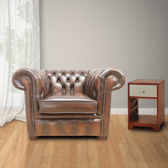 Product photograph of Chesterfield Low Back Club Armchair Antique Brown Real Leather In Classic Style from Chesterfield Sofas