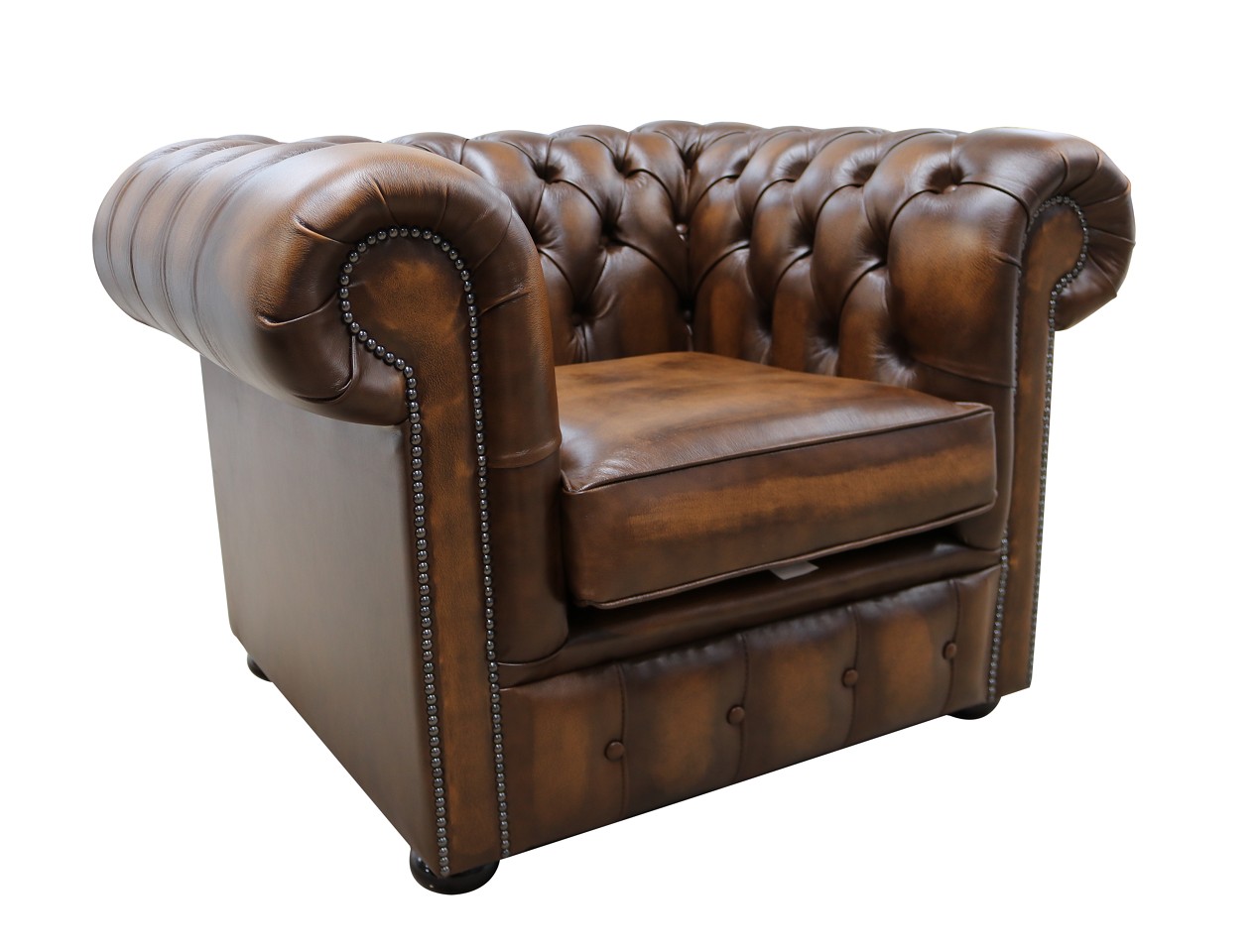 Product photograph of Chesterfield Low Back Club Armchair Antique Tan Real Leather In Classic Style from Chesterfield Sofas.