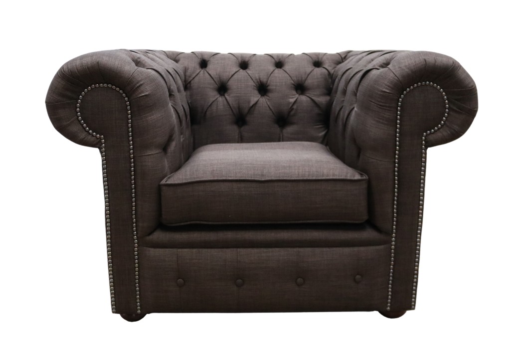 Product photograph of Chesterfield Low Back Club Armchair Charles Brown Real Linen Fabric In Classic Style from Chesterfield Sofas
