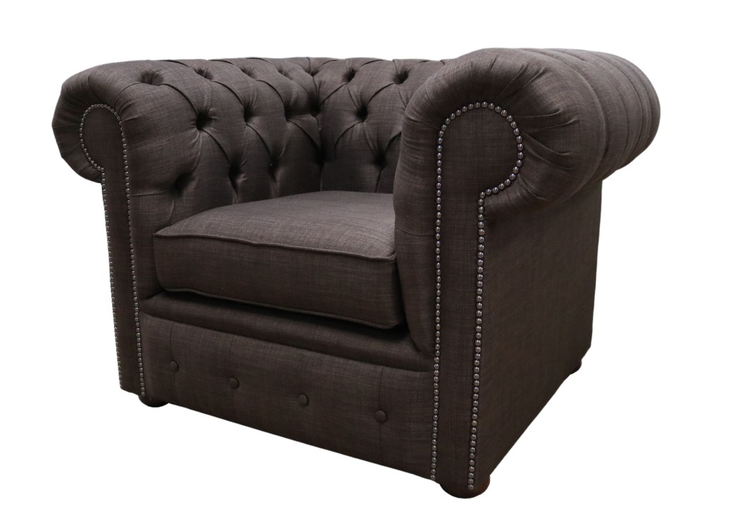 Product photograph of Chesterfield Low Back Club Armchair Charles Brown Real Linen Fabric In Classic Style from Chesterfield Sofas.