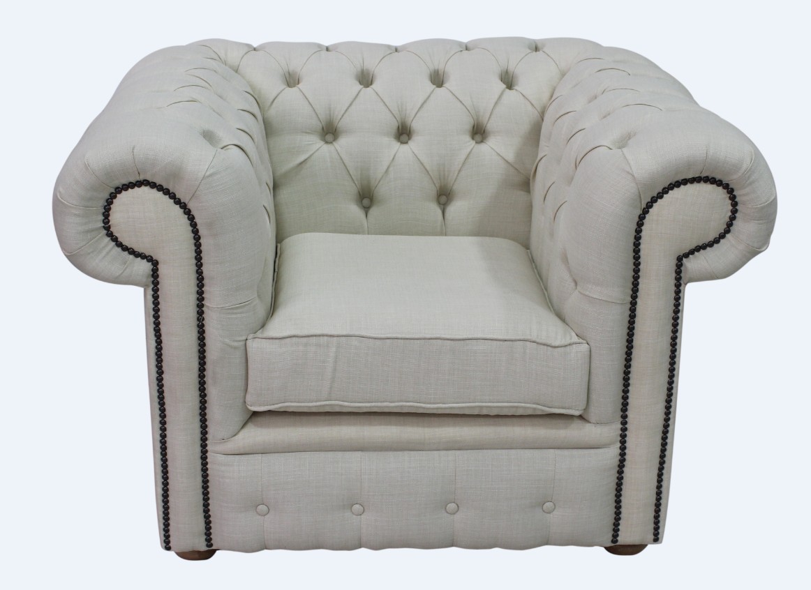 Product photograph of Chesterfield Low Back Club Armchair Charles Cream Real Linen Fabric In Classic Style from Chesterfield Sofas