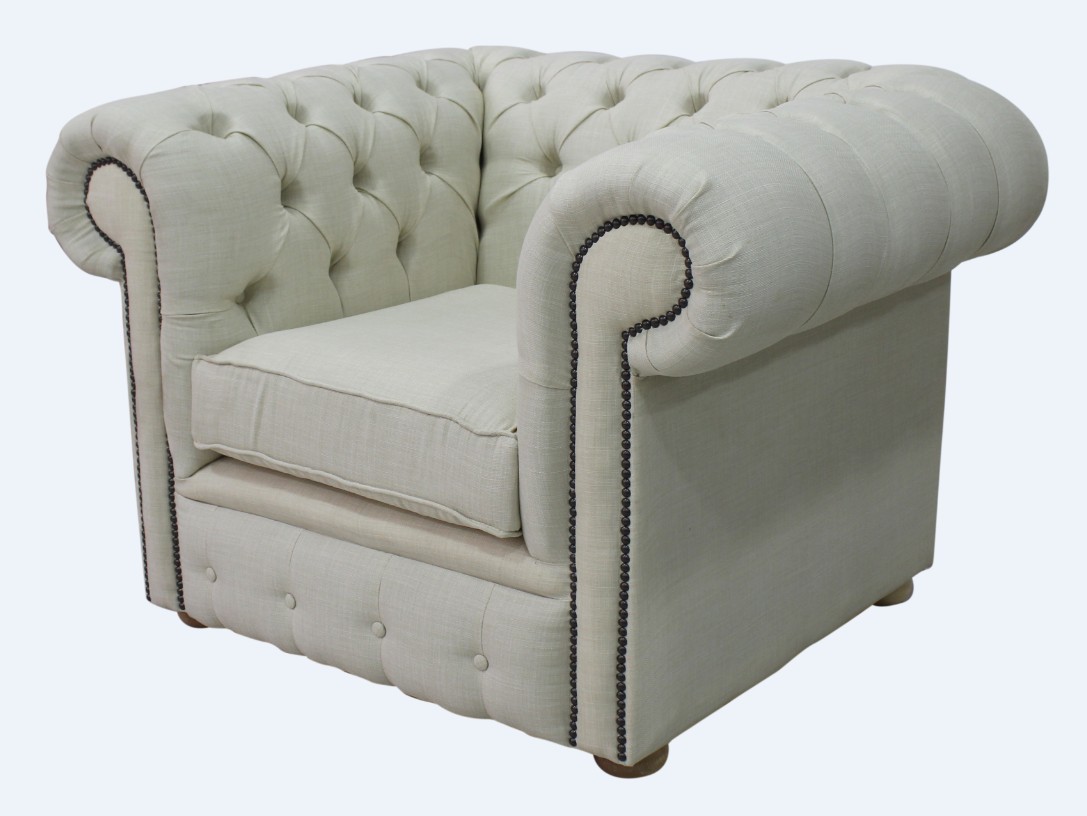 Product photograph of Chesterfield Low Back Club Armchair Charles Cream Real Linen Fabric In Classic Style from Chesterfield Sofas.