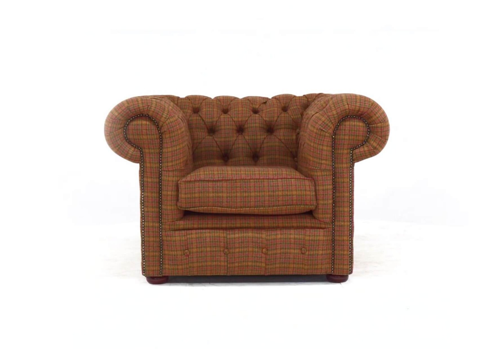 Product photograph of Chesterfield Low Back Club Chair Loch Claret Real Wool Tartan In Classic Style from Chesterfield Sofas