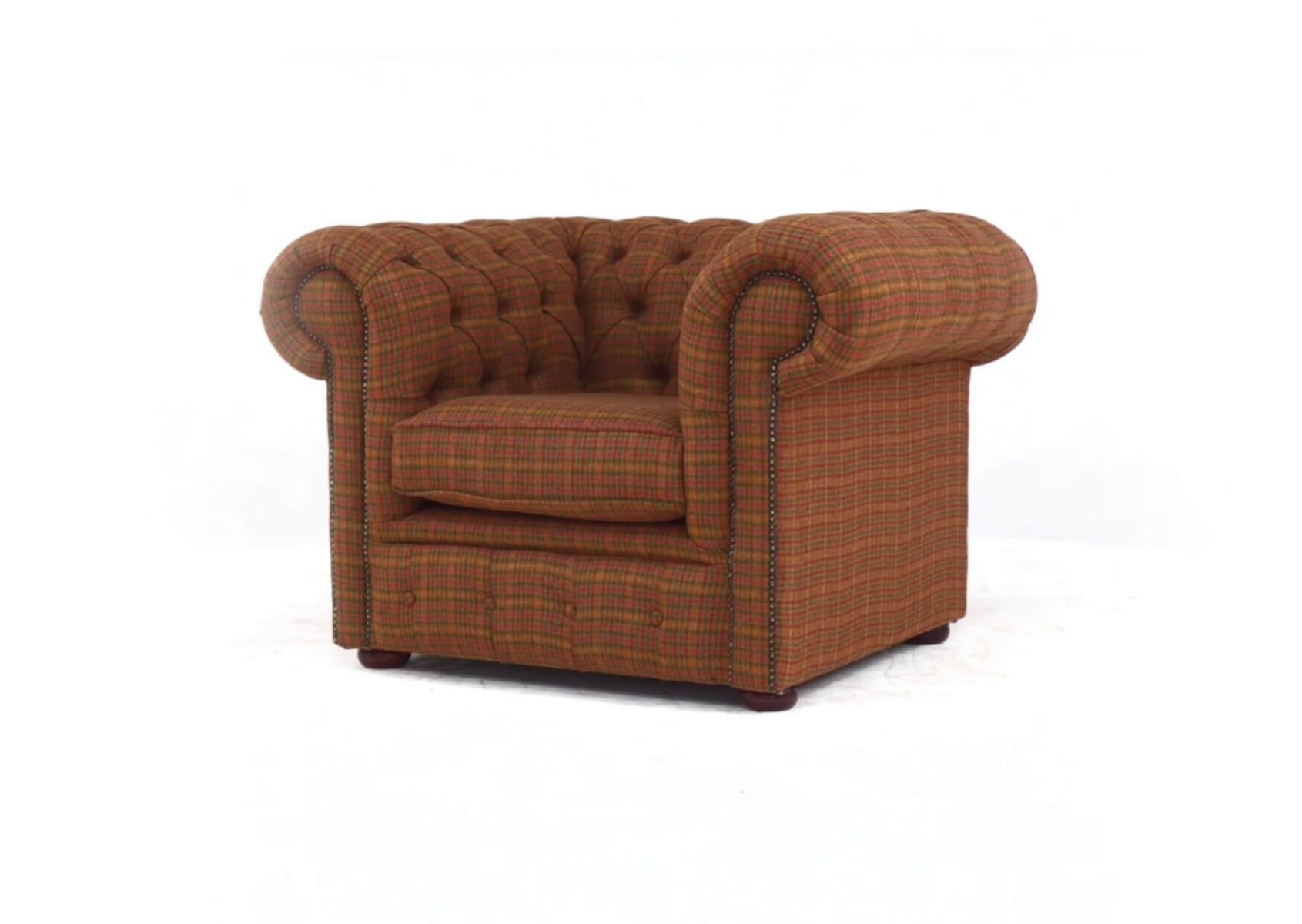 Product photograph of Chesterfield Low Back Club Chair Loch Claret Real Wool Tartan In Classic Style from Chesterfield Sofas.