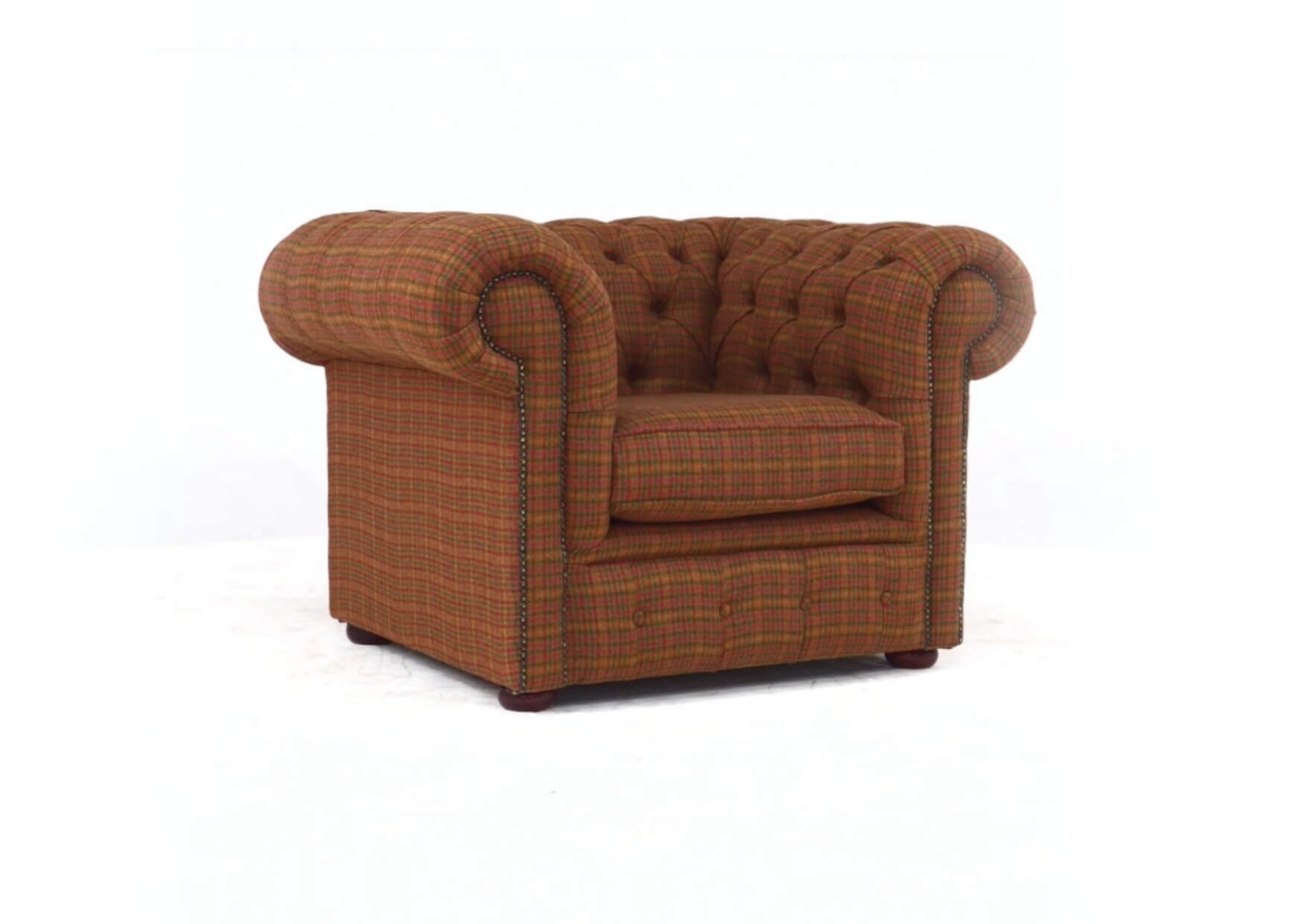 Product photograph of Chesterfield Low Back Club Chair Loch Claret Real Wool Tartan In Classic Style from Chesterfield Sofas.