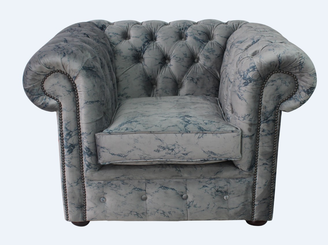 Product photograph of Chesterfield Low Back Club Armchair Marble Real Velvet Fabric In Classic Style from Chesterfield Sofas