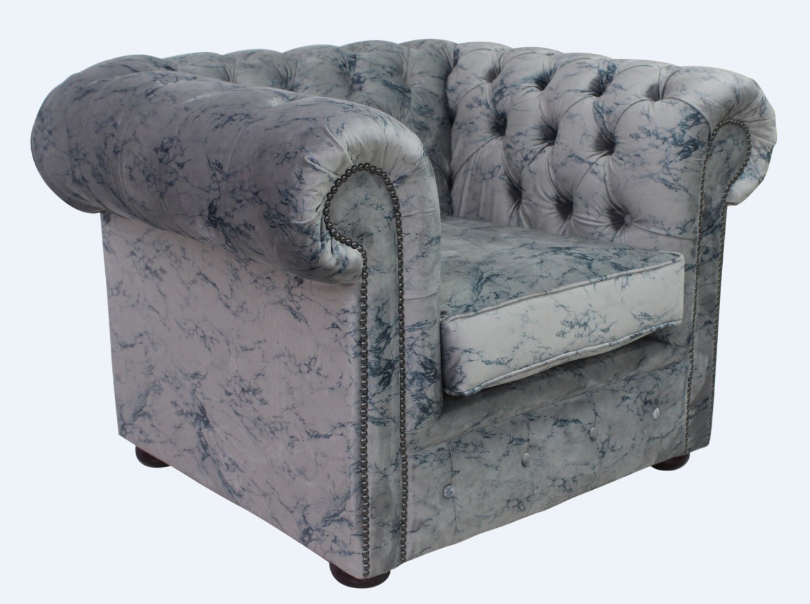 Product photograph of Chesterfield Low Back Club Armchair Marble Real Velvet Fabric In Classic Style from Chesterfield Sofas.