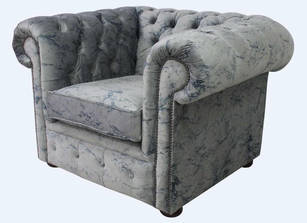 Product photograph of Chesterfield Low Back Club Armchair Marble Real Velvet Fabric In Classic Style from Chesterfield Sofas.