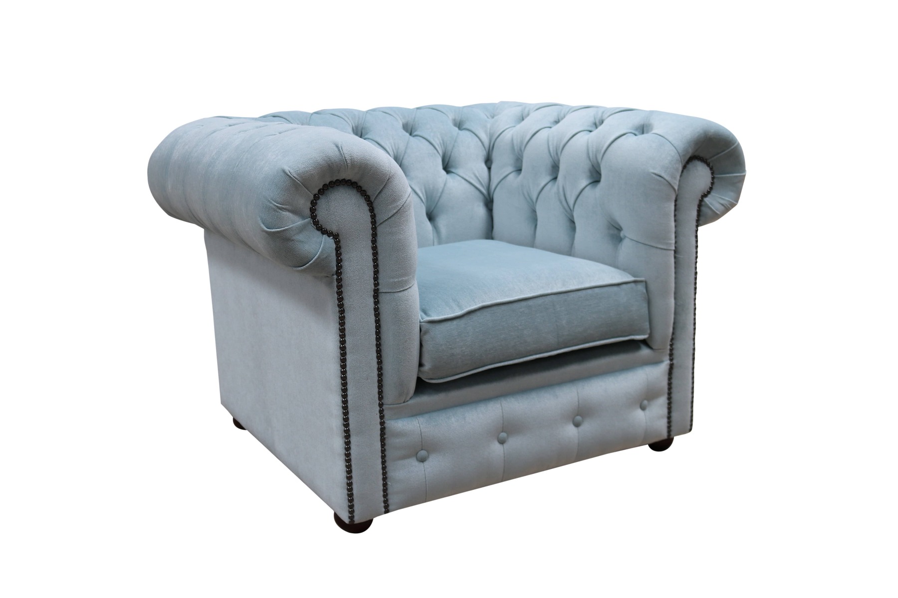 Product photograph of Chesterfield Low Back Club Armchair Velluto Duck Egg Blue Real Fabric In Classic Style from Chesterfield Sofas.