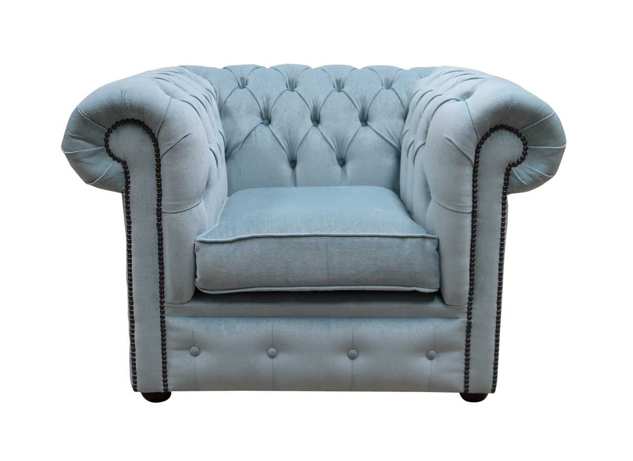 Product photograph of Chesterfield Low Back Club Armchair Velluto Duck Egg Blue Real Fabric In Classic Style from Chesterfield Sofas